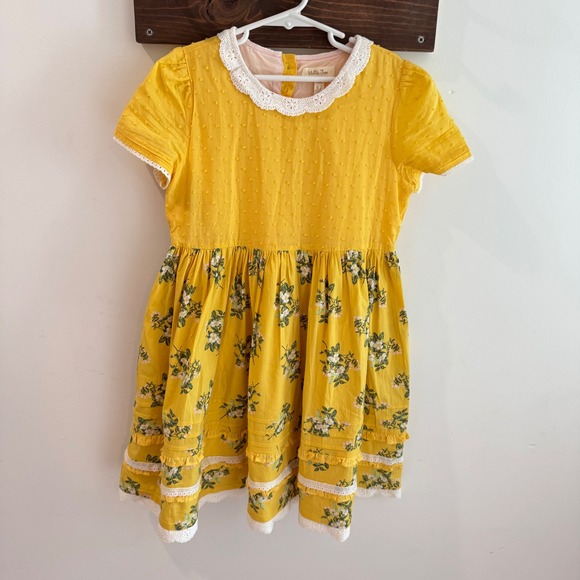 Matilda Jane Other - Matilda Jane Girls Yellow Swiss Dot Floral Lace Collar Dress Size 10